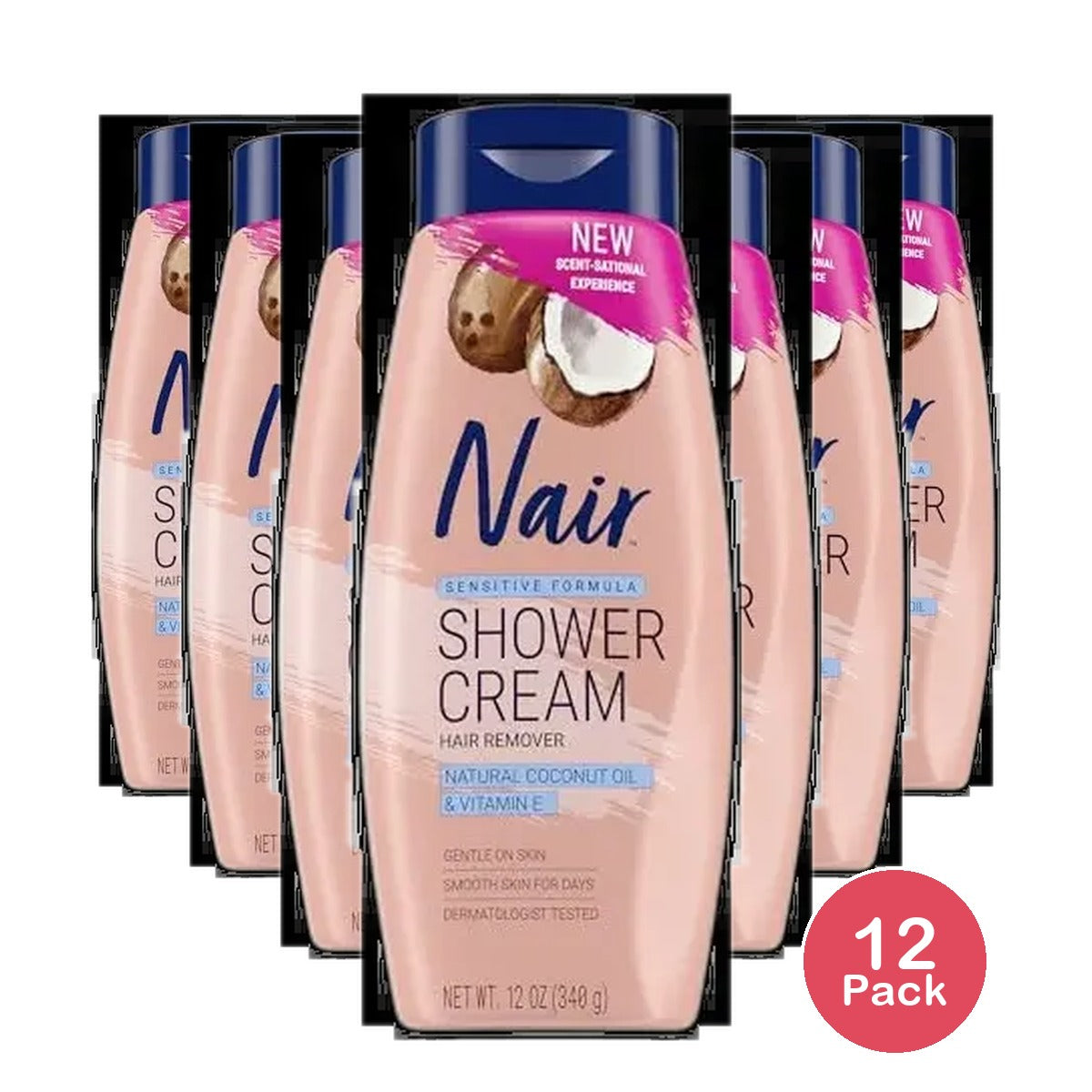 Nair Hair Remover Shower Cream Sensitive Coconut Oil 12oz (Pack of 12)