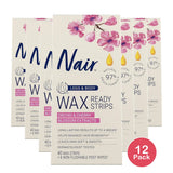 Nair Hair Remover Wax Ready-Strips For Body 100% Natural 12.03Oz (Pack of 12)