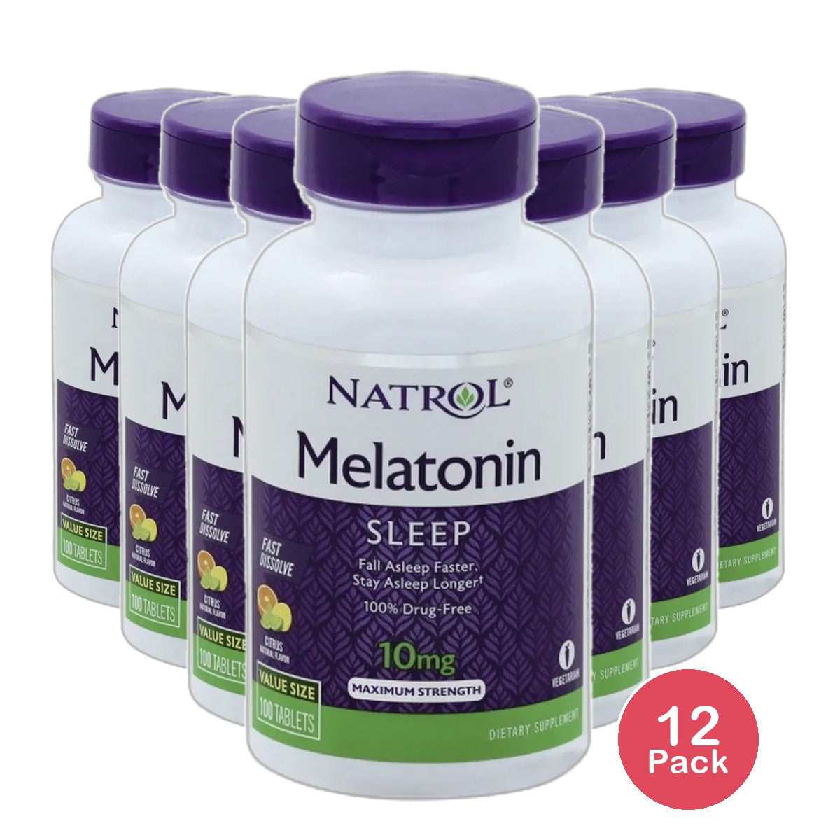 Natrol Melatonin Fast Dissolve 10 mg Tablets Citrus Punch 2.08oz (Pack of 12)
