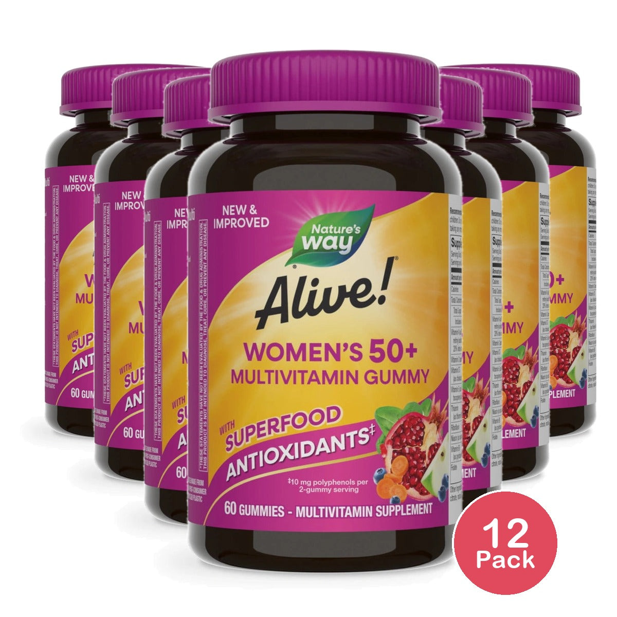Nature's Way Alive! Women's 50+ Gummy Multivitamin B-Vitamins Mixed Berry Flav (Pack of 12)