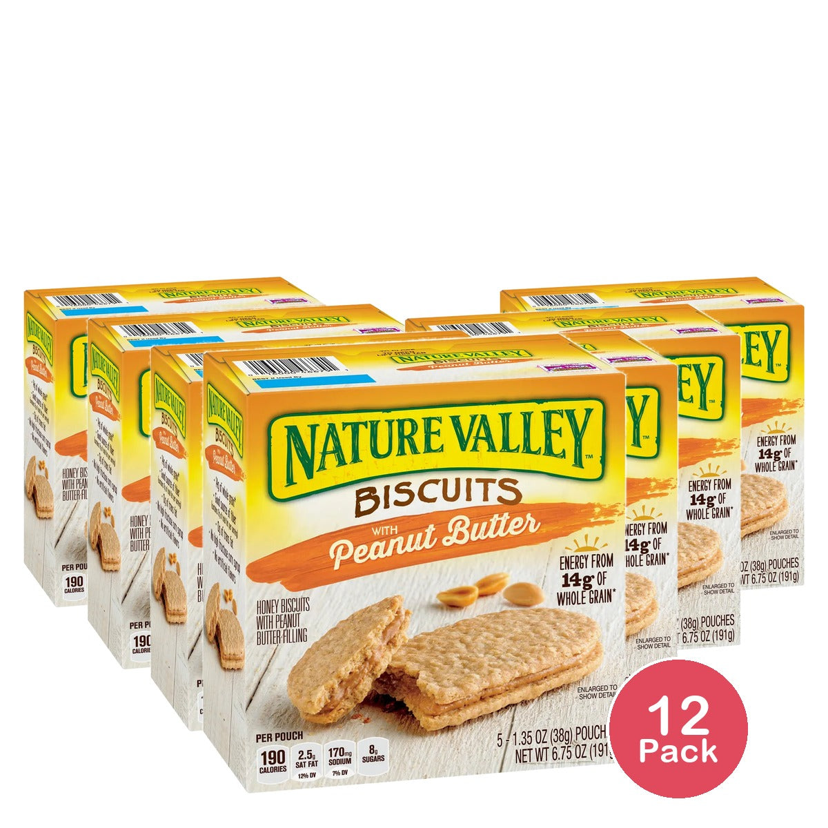 Nature Valley Biscuits with Peanut Butter ? 5 Count (1.35 oz each) (Pack of 12)