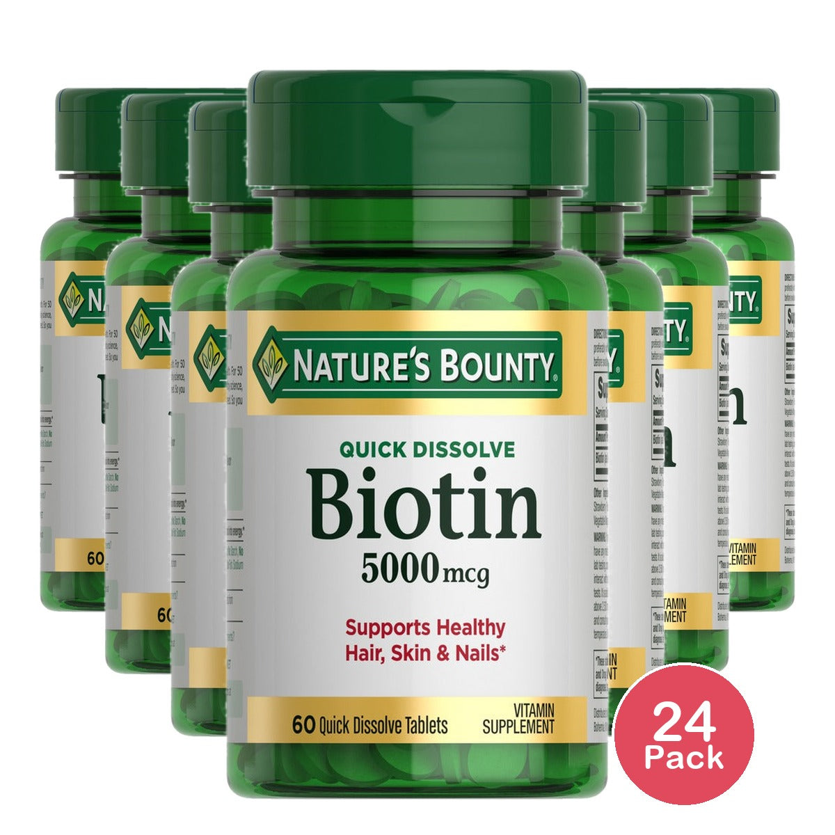 Nature's Bounty Biotin 5000 mcg 60 Ct (Pack of 24)