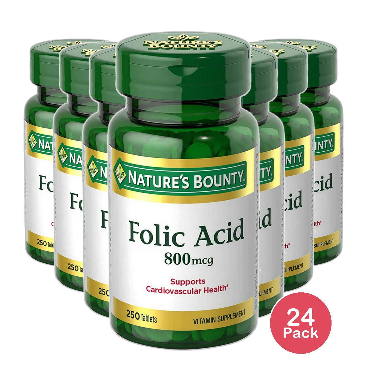 Natures Bounty Folic Acid 800 Mcg Maximum Strength Tablets 2.4Oz (Pack of 24)