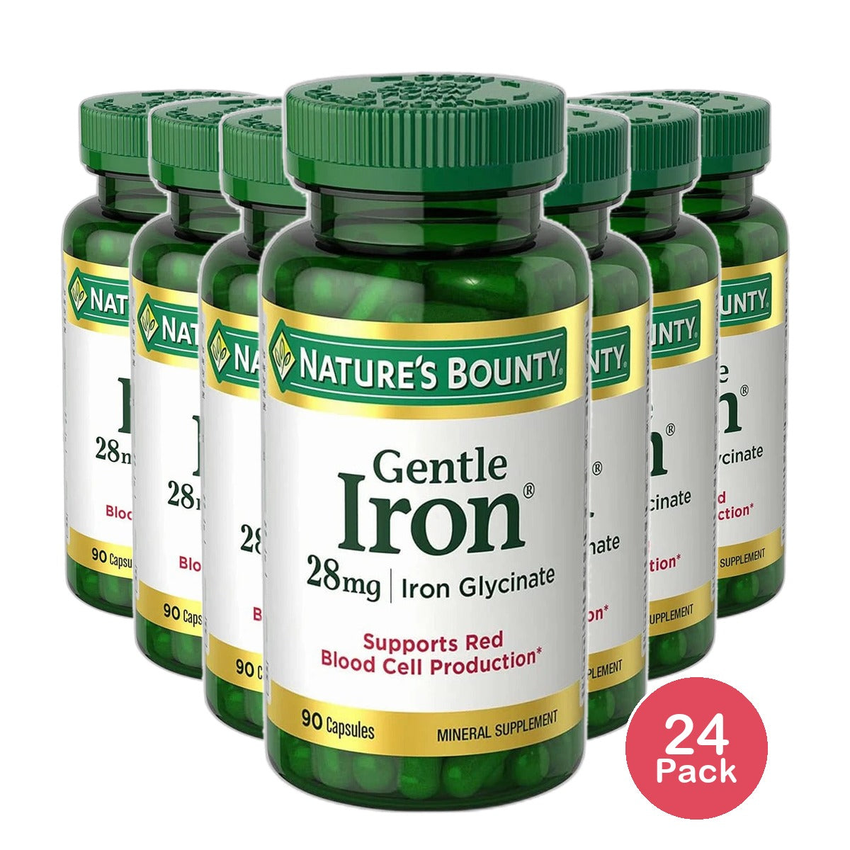 Natures Bounty Gentle Iron Ferrous Glycinate 28 Mg Capsules 0.01Oz (Pack Of 24)