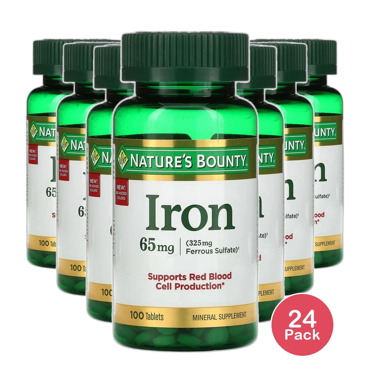 Nature's Bounty Iron 65mg 325mg Ferrous Sulfate Tablets 1.76Oz (Pack of 24)