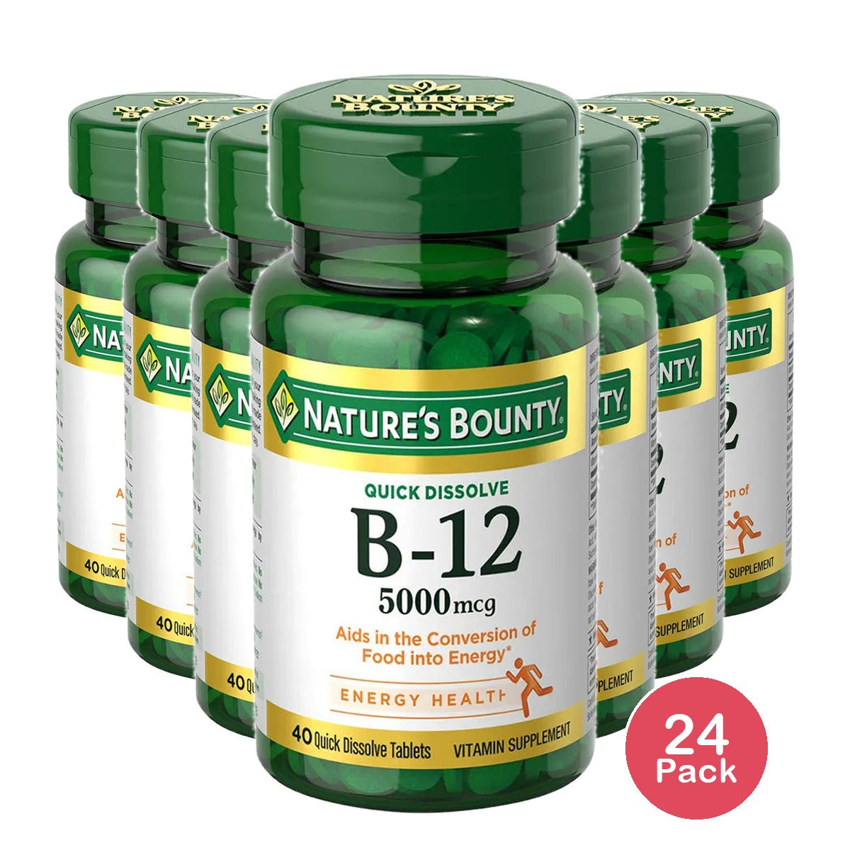 Natures Bounty Vitamin B-12 5000 mcg Quick Dissolve Tablets Natural Cherry Flavor 40 ea 1.13Oz (Pack of 24)