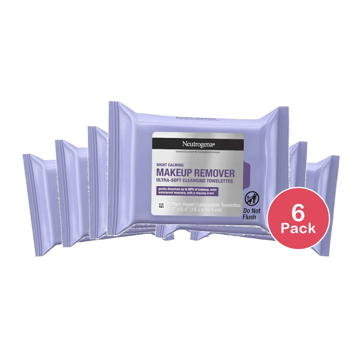 Neutrogena Makeup Remover Night Calming Wipes and Face Cleansing Towelettes 7.92Oz (Pack of 6)