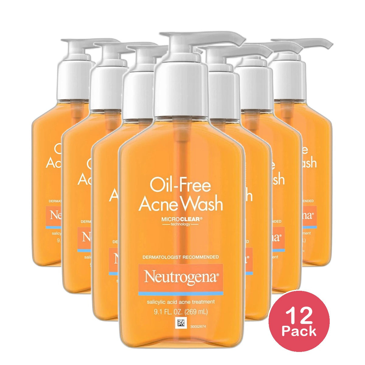 Neutrogena Oil-Free Acne Wash Cleanser Pump Salicylic Acid Acne Treatment 9.1Oz (Pack of 12)