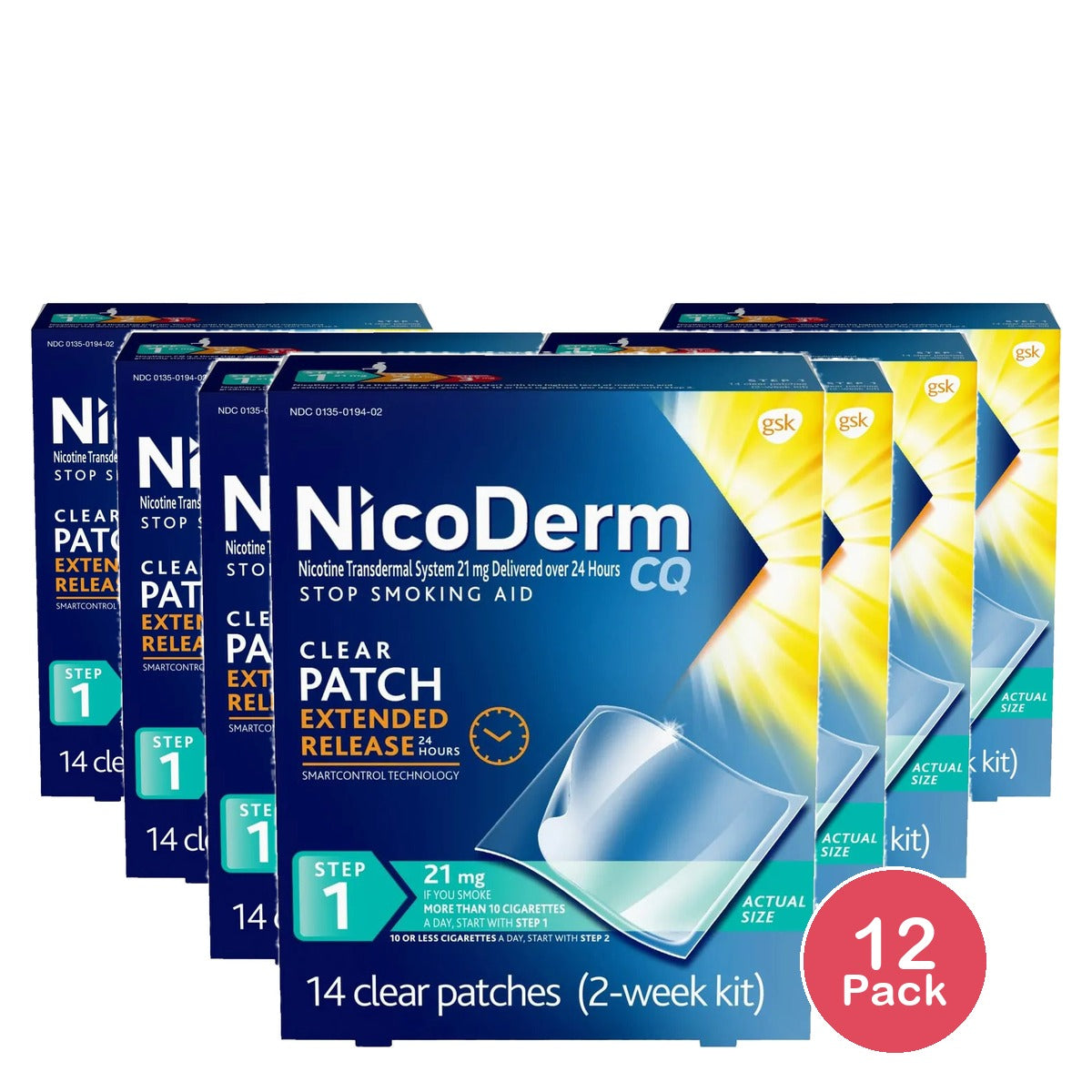 NicoDerm CQ - Step 1 Stop Smoking Aid - 21mg 14.00 ct 1.76oz (Pack of 12)