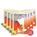 Nicorette 2mg Gum Stop Smoking Aid Fruit Chill 4Oz(Pack of 12)