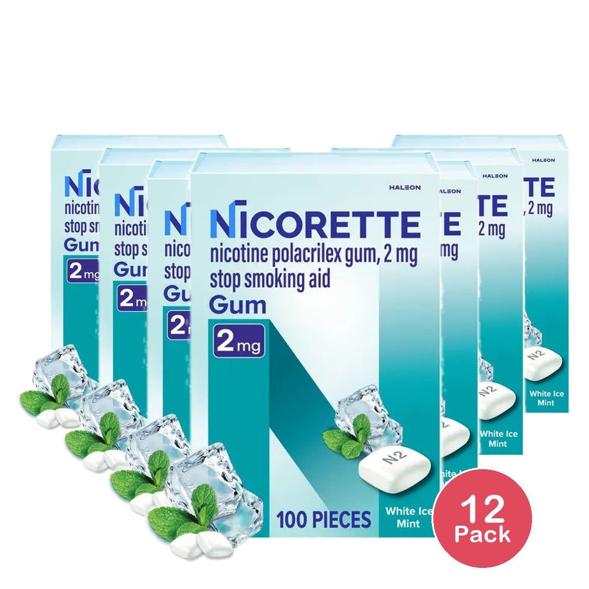 Nicorette 2mg Gum Stop Smoking Aid Fruit Chill 6.33Oz (Pack of 12)