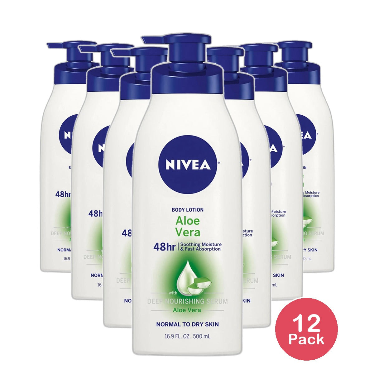 Nivea Body Lotion Deep Moisture Serum with Pump Aloe Vera 16.9Oz (Pack of 12)