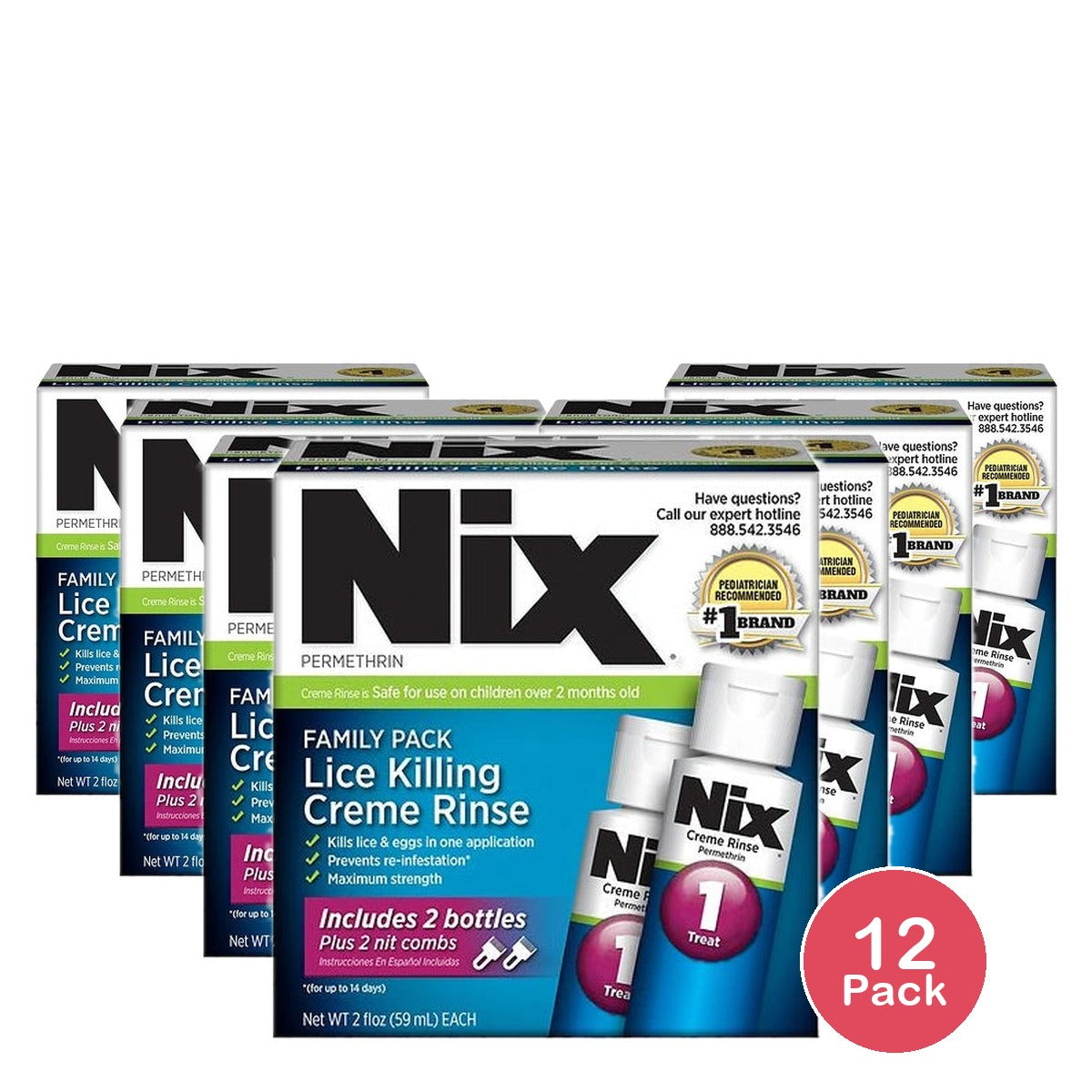 Nix Lice Killing Creme Rinse Family Pack 2 Creme Rinse bottles & 2 Lic 2 FL OZ (Pack of 12)