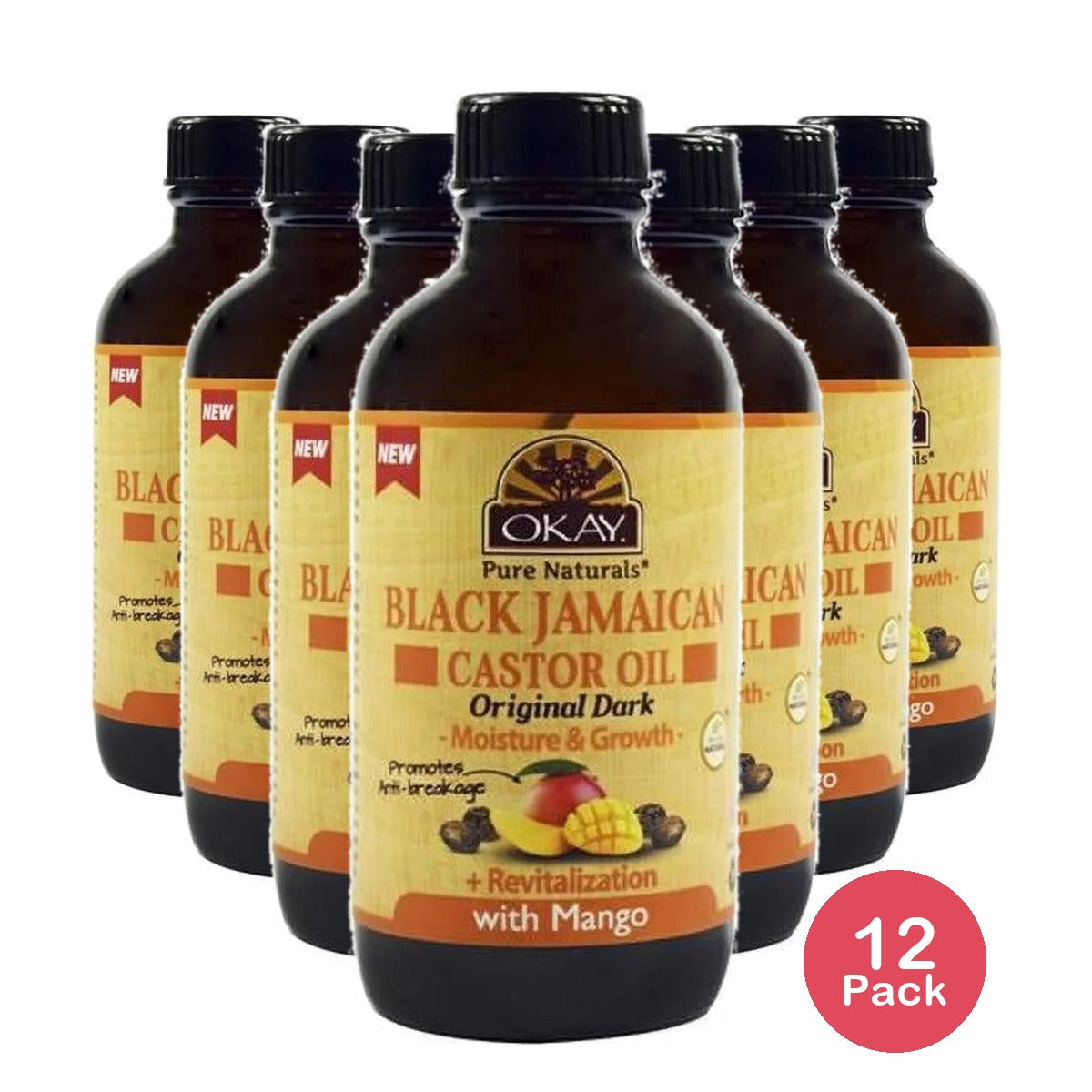 Okay Black Jamaican Castor Oil Dark Mango 4 Oz (Pack of 12)
