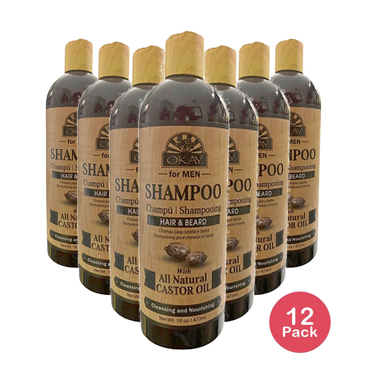 OKAY Men Castor Oil Beard and Hair Shampoo 16 Oz (Pack of 12)