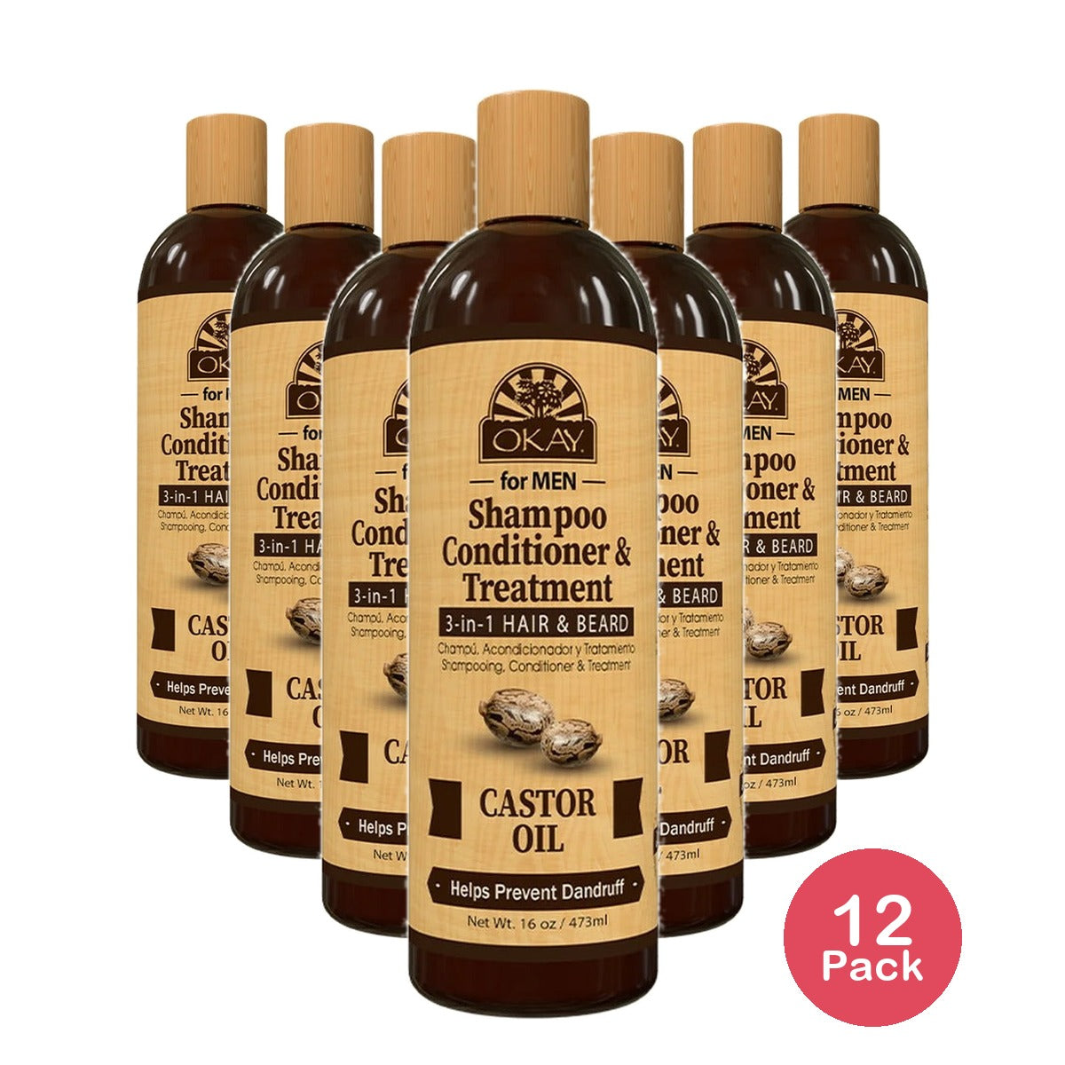 Okay Pure Naturals Castor Oil 3-in-1 Beard 16 Oz (Pack of 12)