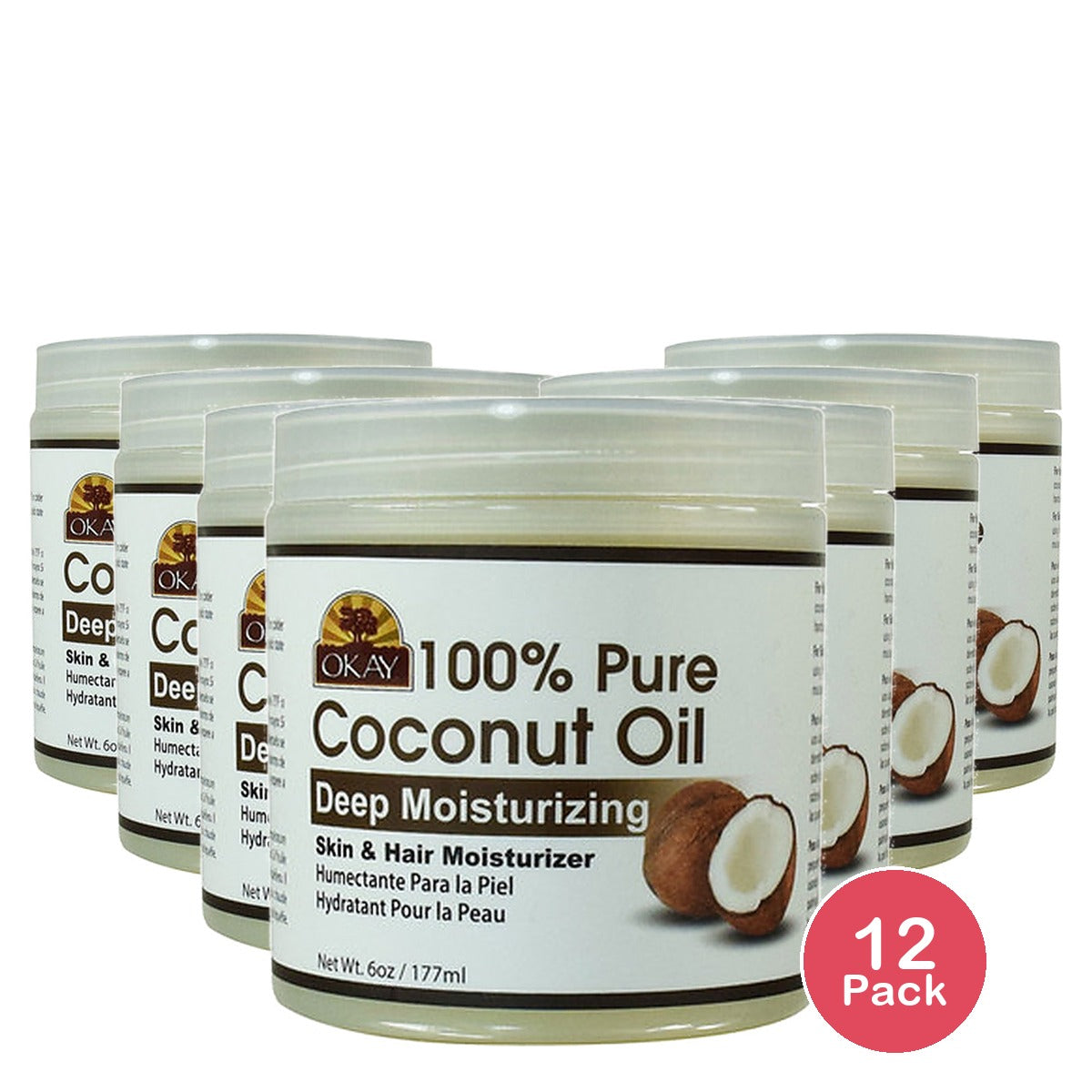 Okay Pure Naturals Coconut Oil with Vitamin E 6 Oz (Pack of 12)