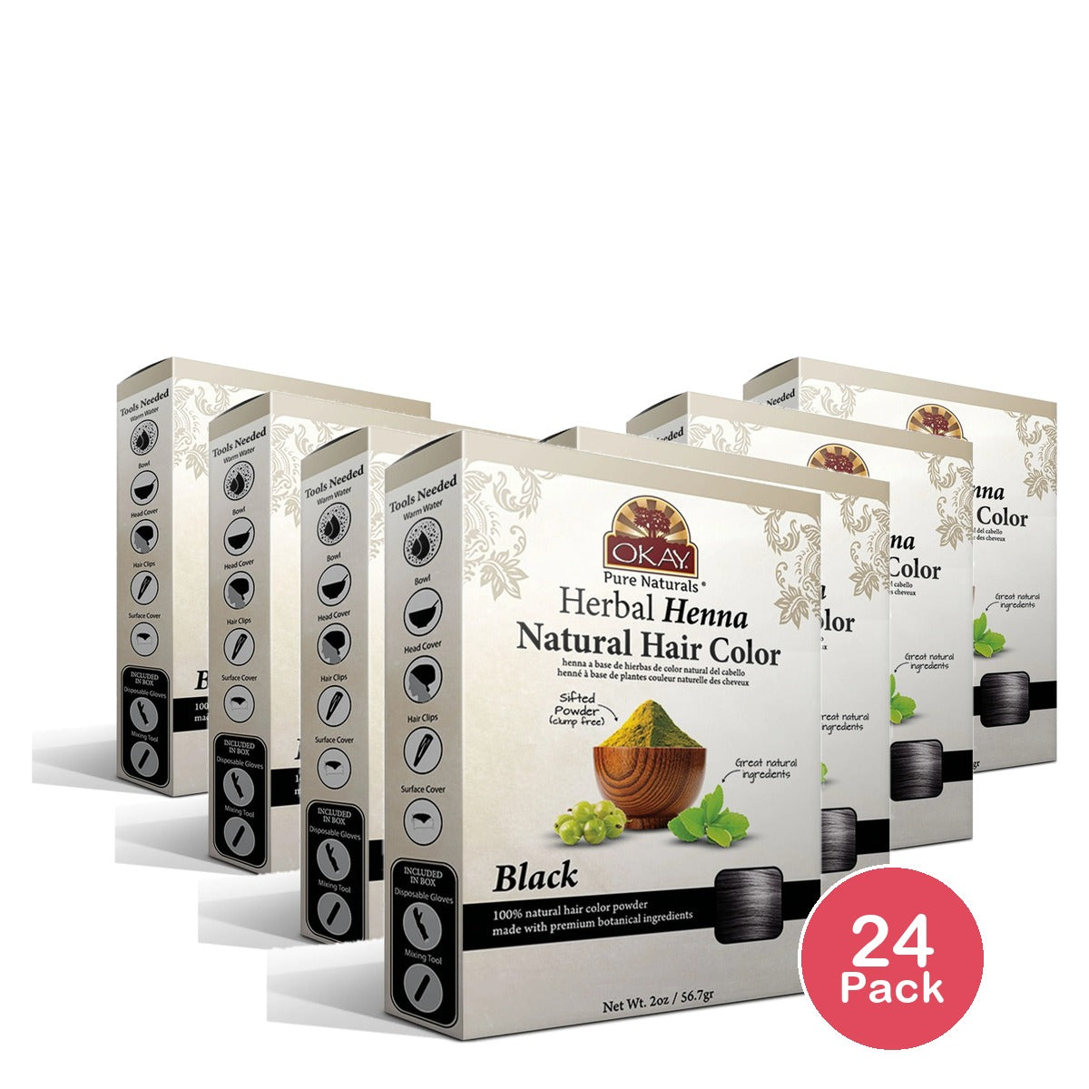 OKAY Pure Naturals Henna Natural Hair Color Soft Black 2 Oz (Pack of 24)