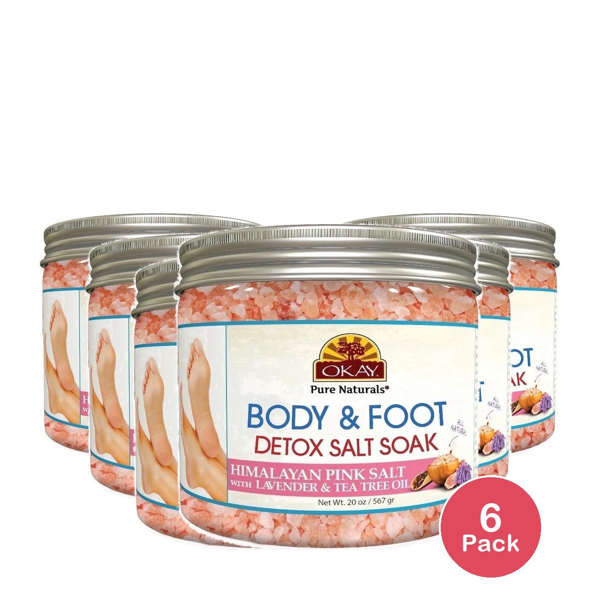 OKAY Pure Naturals Himalayan Pink Salt Body & Foot Soak 20 Oz (Pack of 6)
