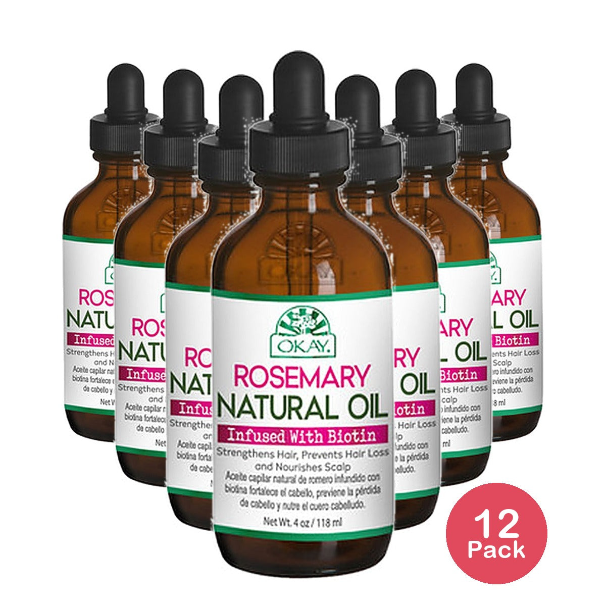OKAY Rosemary Natural Hair Oil with Biotin 4 Oz (Pack of 12)