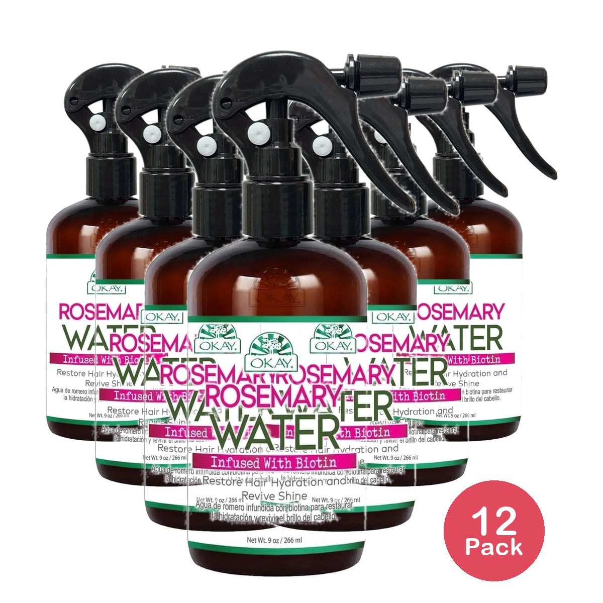 OKAY Rosemary Water with Biotin Hair Spray 9 Oz (Pack of 12)
