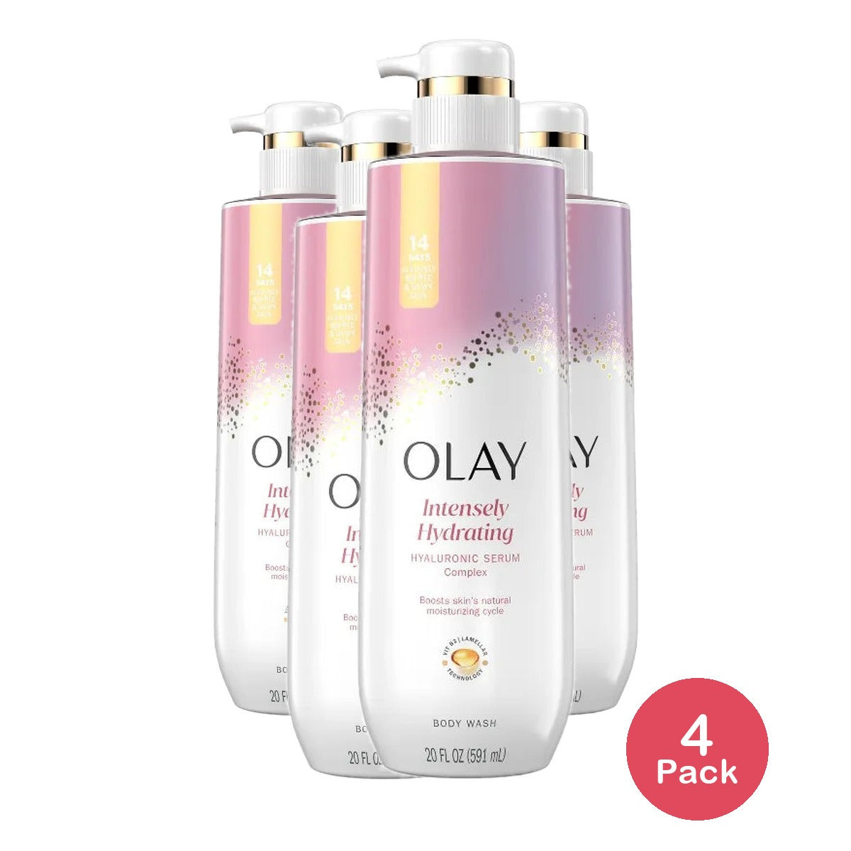 Olay Cleansing & Nourishing Body Wash with Hyaluronic Acid 20 Oz (Pack of 4)