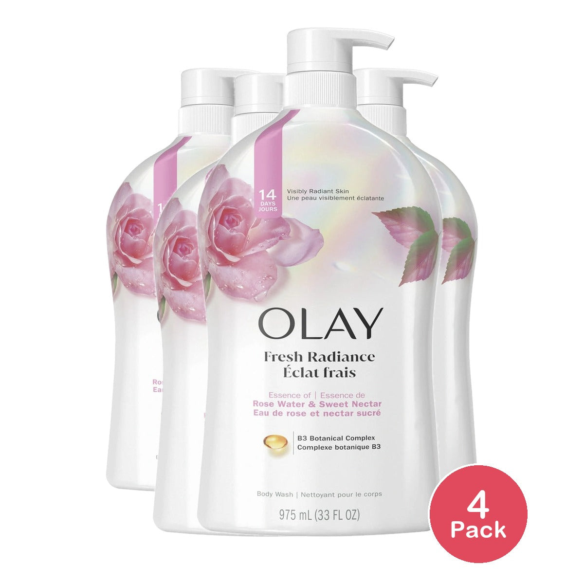 Olay Fresh Outlast Women's Body Wash Rose Water & Sweet Nectar Pump 33 fl oz (Pack of 4)