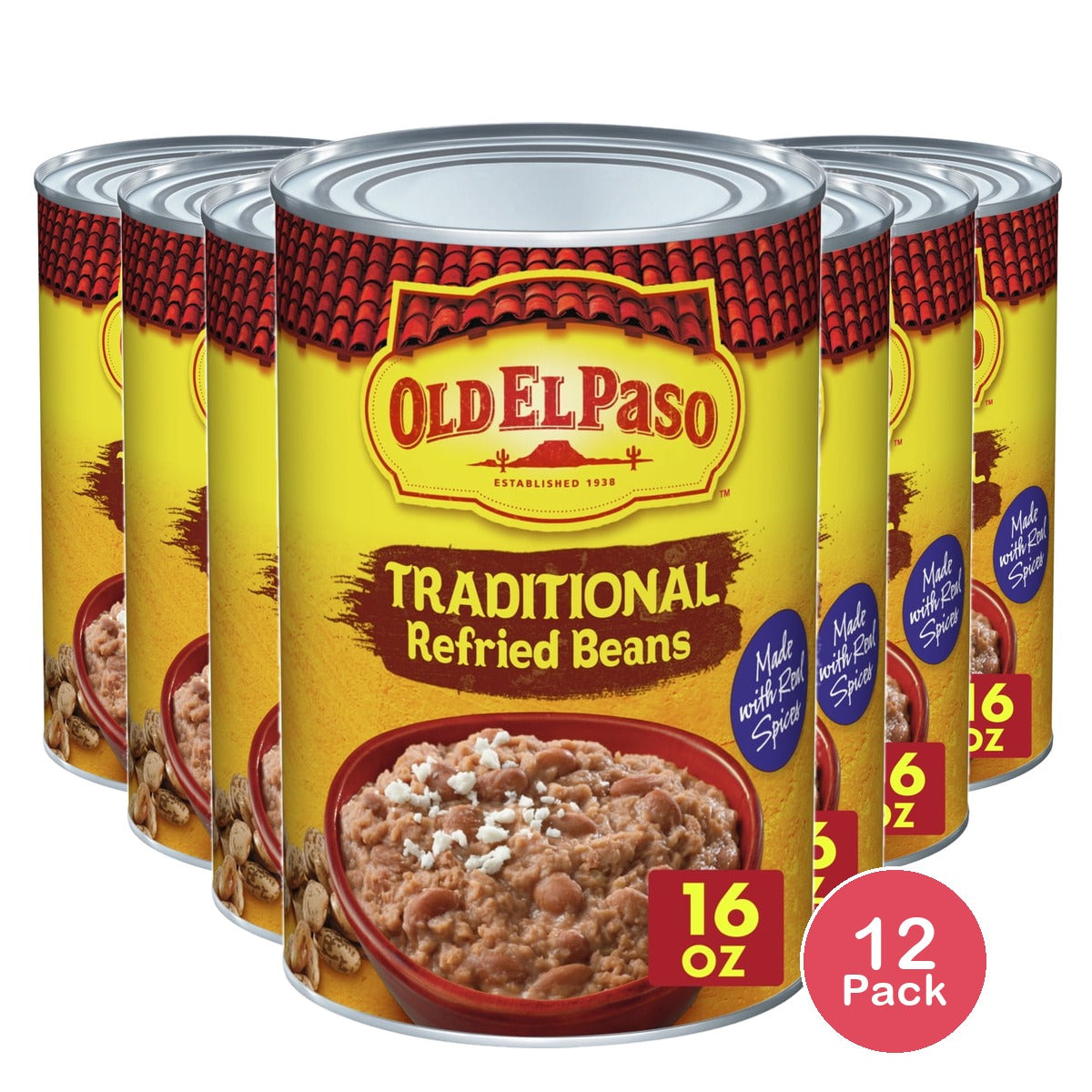 Old El Paso Traditional Canned Refried Beans 16 OZ (Pack of 12)