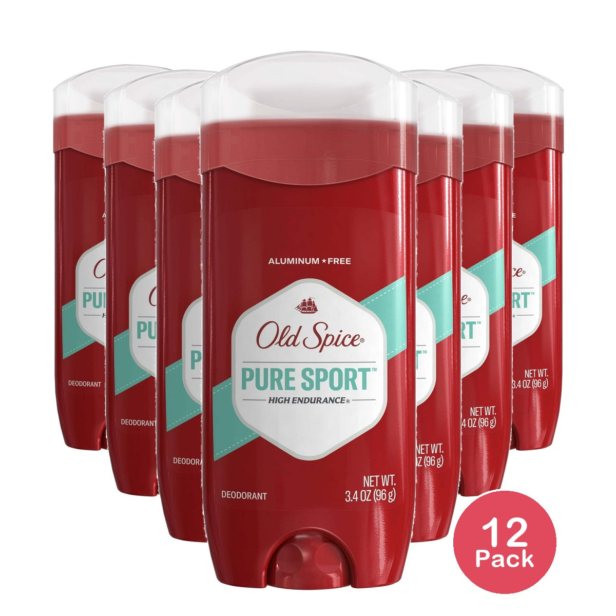 Old Spice Aluminum Free Men's Deodorant High Endurance Pure Sport 3.4 oz (Pack of 12)