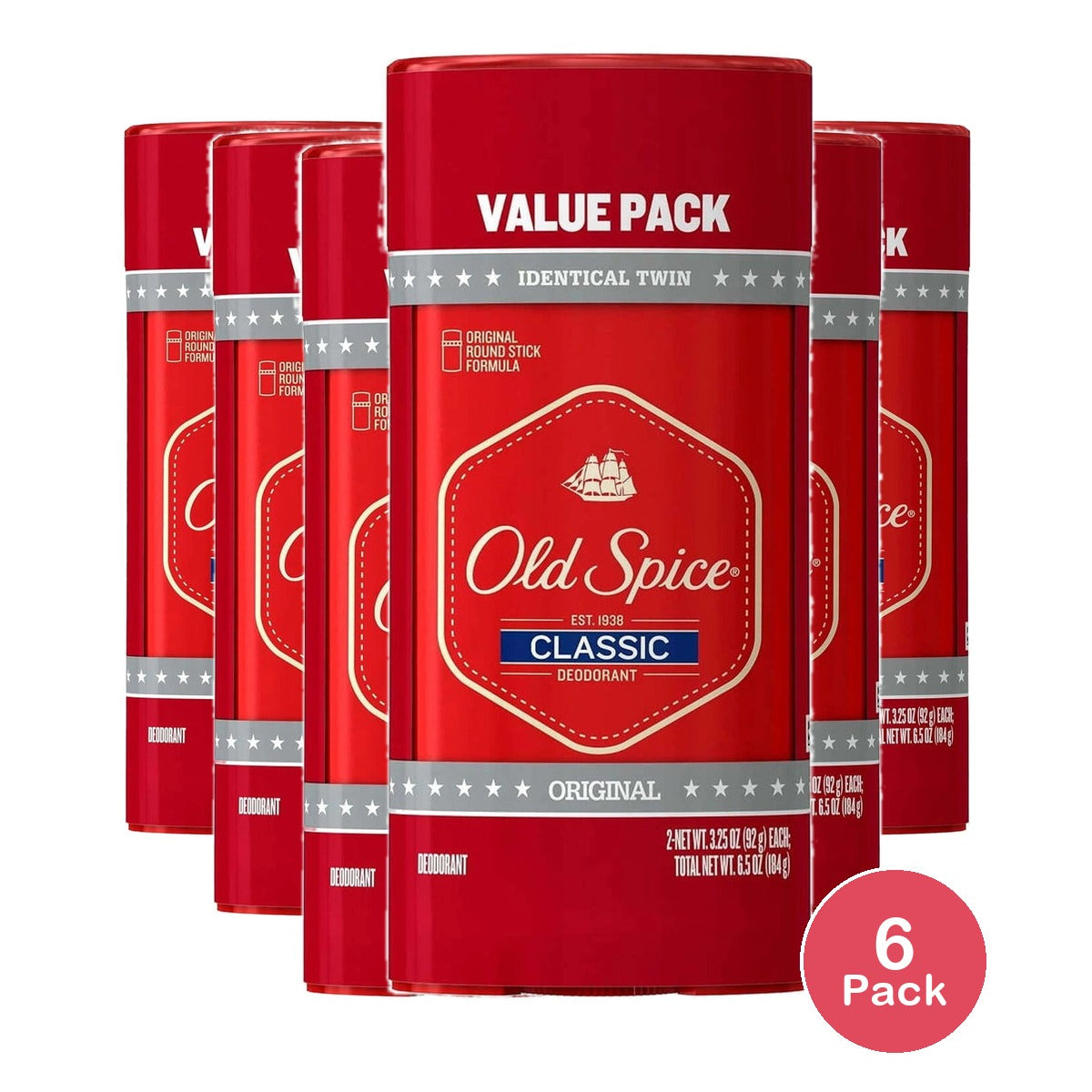 Old Spice Classic Solid Deodorant for Men Original Scent - 2pk 3.25 oz (Pack of 6)