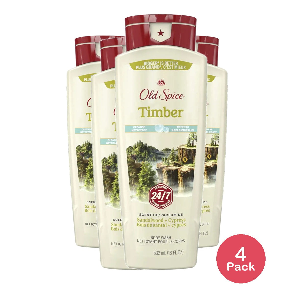 Old Spice Men's Body Wash for Men Timber 18Oz (Pack of 4)