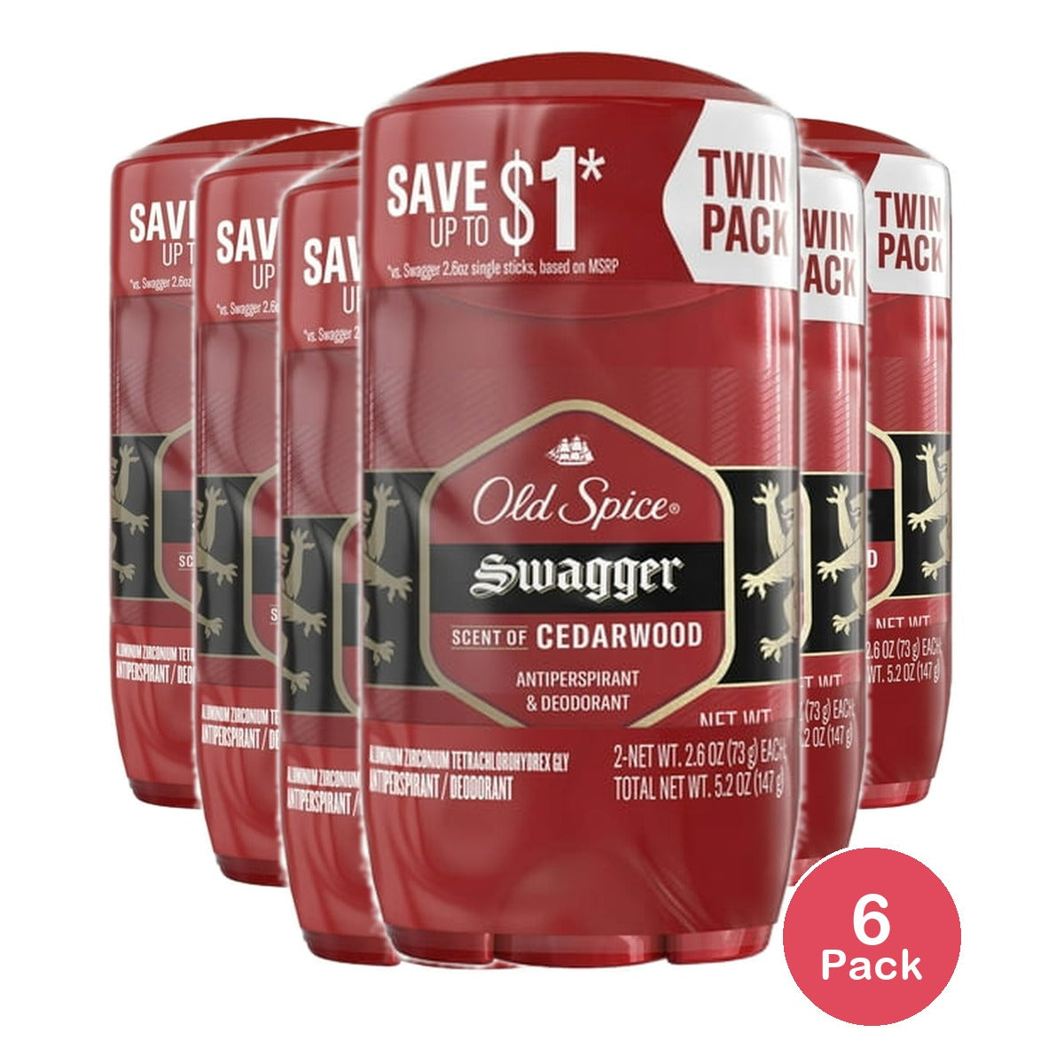 Old Spice Red Collection Swagger Invisible Solid Antiperspirant &amp; Deodorant for 5.2 oz (Pack of 6)