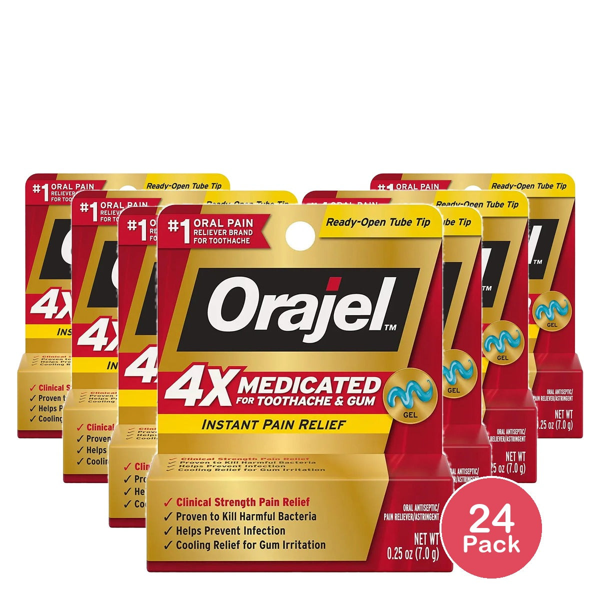 Orajel Instant Pain Relief For Severe Toothache Cooling Gel 0.25Oz (Pack Of 24)