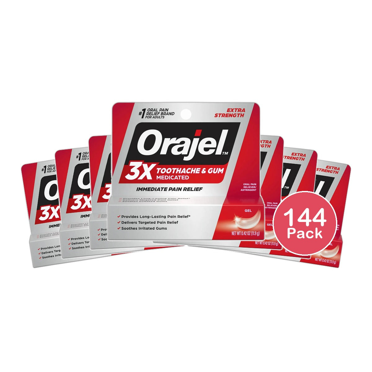 Orajel Maximum Strength Toothache Relief Gel 0.42Oz (Pack of 144)