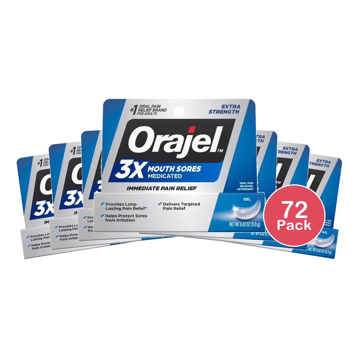 Orajel Mouth Sore Medicine Gel Fast Mouth Sore Relief 0.42Oz (Pack of 72)