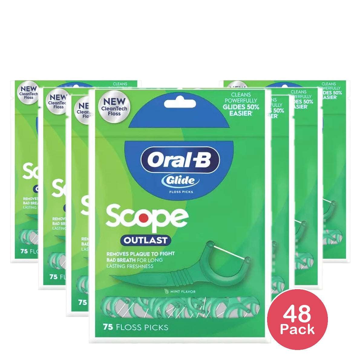 Oral-B Complete Glide Dental Floss Picks Plus Scope Outlast, Long Lasting Mint 2.72 Oz (Pack of 48)