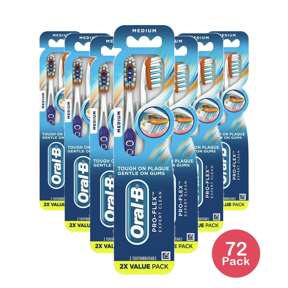 Oral-B Pro-Flex Expert Clean Toothbrush Medium 1.73Oz(Pack of 72)