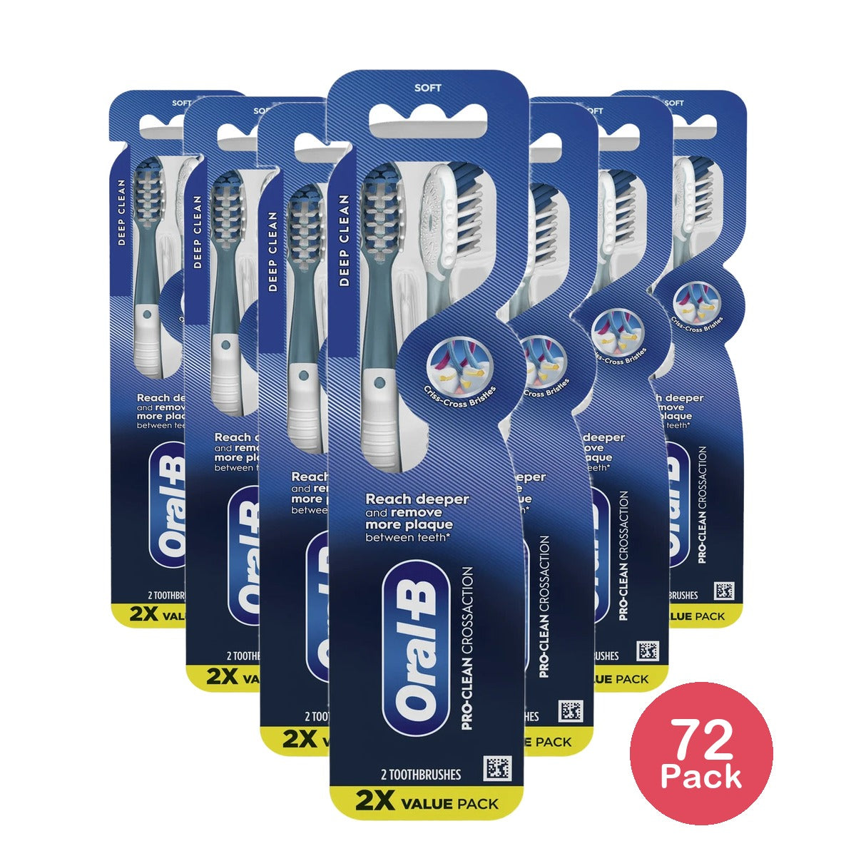 Oral B Pro Health All In One Toothbrush Twin Pack Deep Plaque Removal Soft 2.4Oz(Pack of 72)