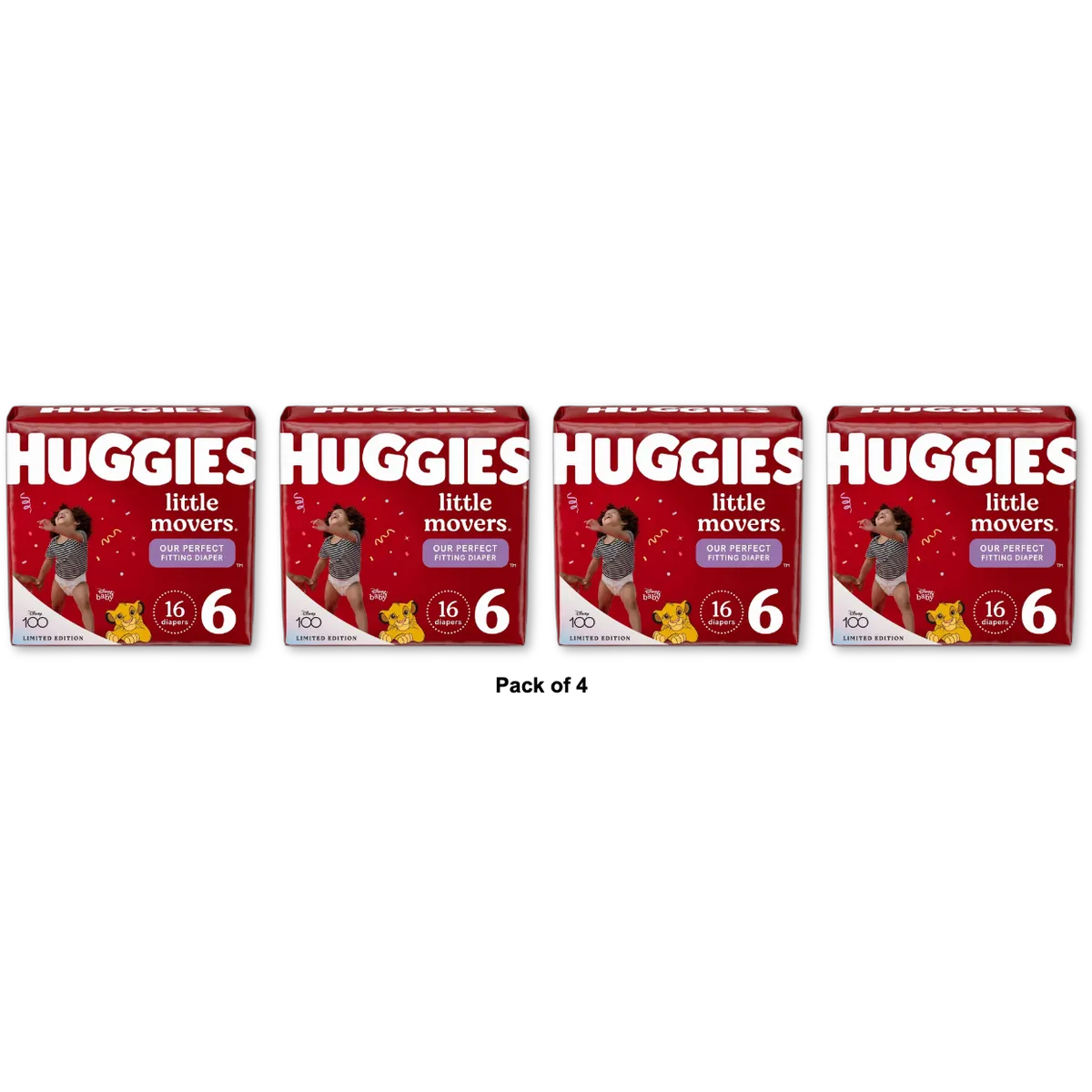 Huggies Little Movers Baby Disposable Diapers Size 6 Pack Of 4)