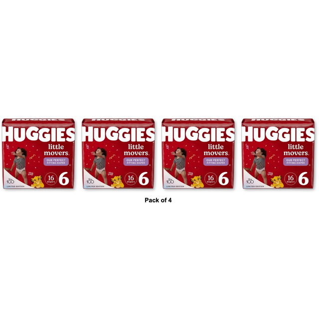 Huggies Little Movers Baby Disposable Diapers Size 6 Pack Of 4)