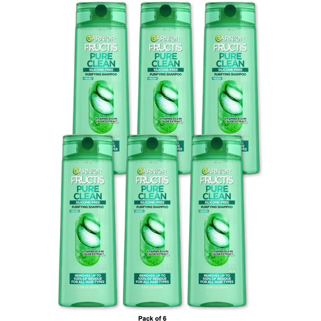 Garnier Fructis Pure Clean Shampoo Silicone-Free with Aloe Extract and Vitamin E 12.5Oz (Pack of 6)
