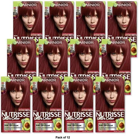 Garnier Nutrisse Ultra Color Nourishing Hair Color Creme R3 Light Intense Auburn 8.48oz (Pack of 12)