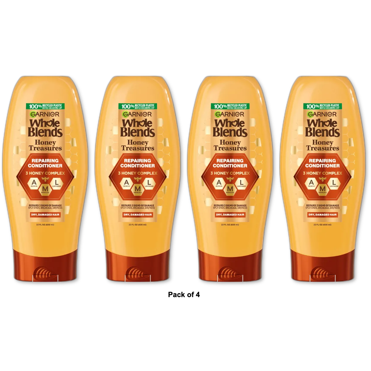 Garnier Whole Blends Honey Treasures Repairing Conditioner 22Oz (Pack of 4)