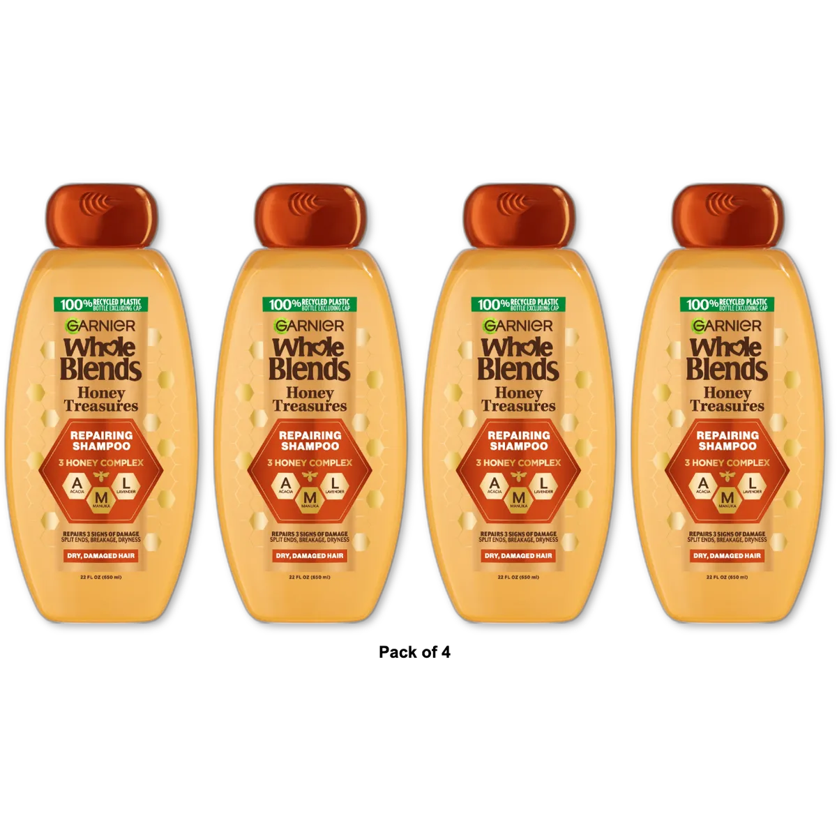 Garnier Whole Blends Repairing Shampoo with Honey Treasures 22Oz (Pack of 4)