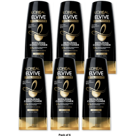 LOreal Elvive Total Repair 5 Repairing Conditioner with Protein and Ceramide 12.6Oz (Pack of 6)