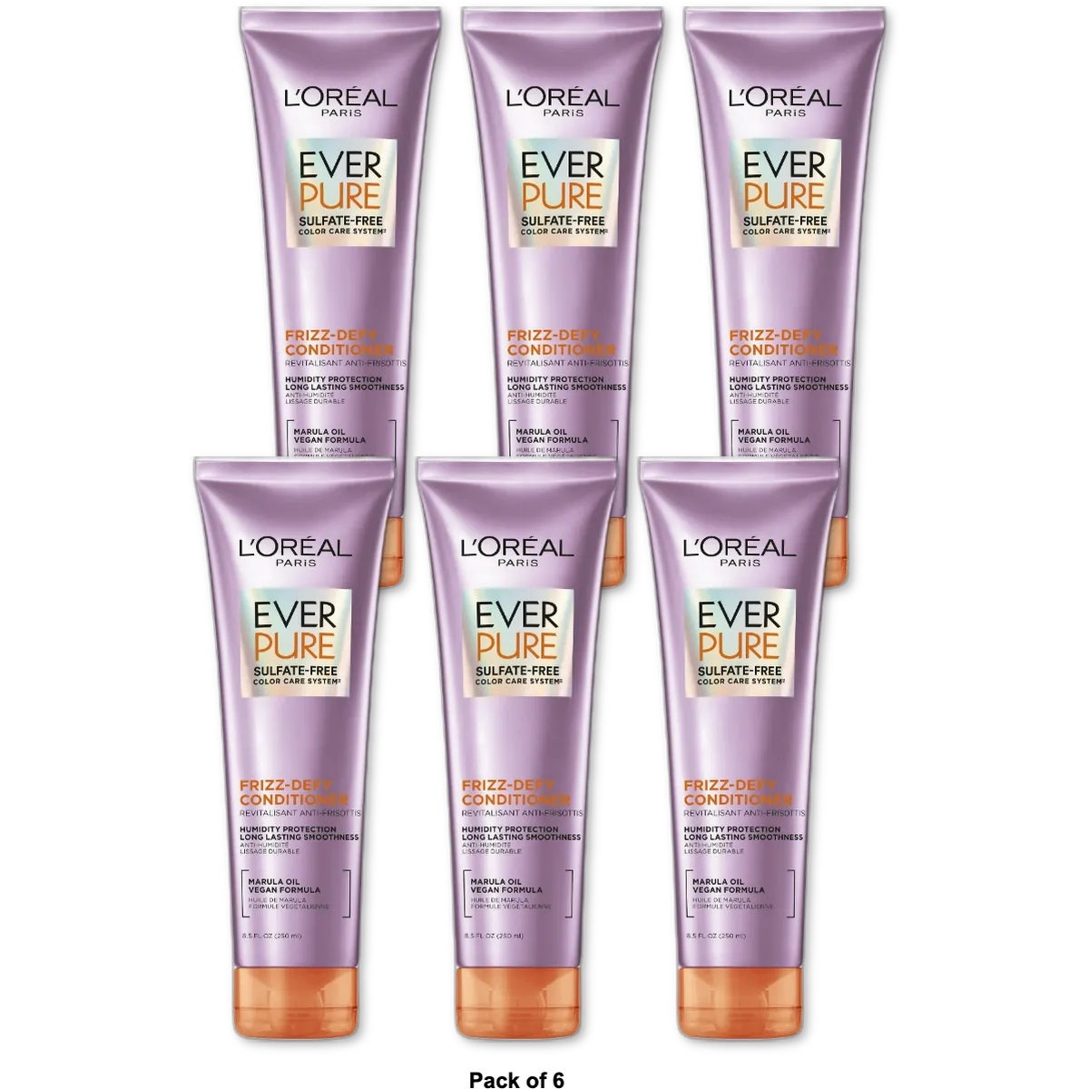 Loreal Ever Pure Sulfate Free Frizz Defy Hair Conditioner 8.5Oz (Pack of 6)