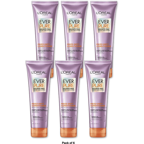 Loreal Ever Pure Sulfate Free Frizz Defy Hair Conditioner 8.5Oz (Pack of 6)