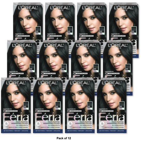 Loreal Feria Multi Faceted Shimmering Permanent Haircolor 20 Black 9.3Oz(Pack of 12)