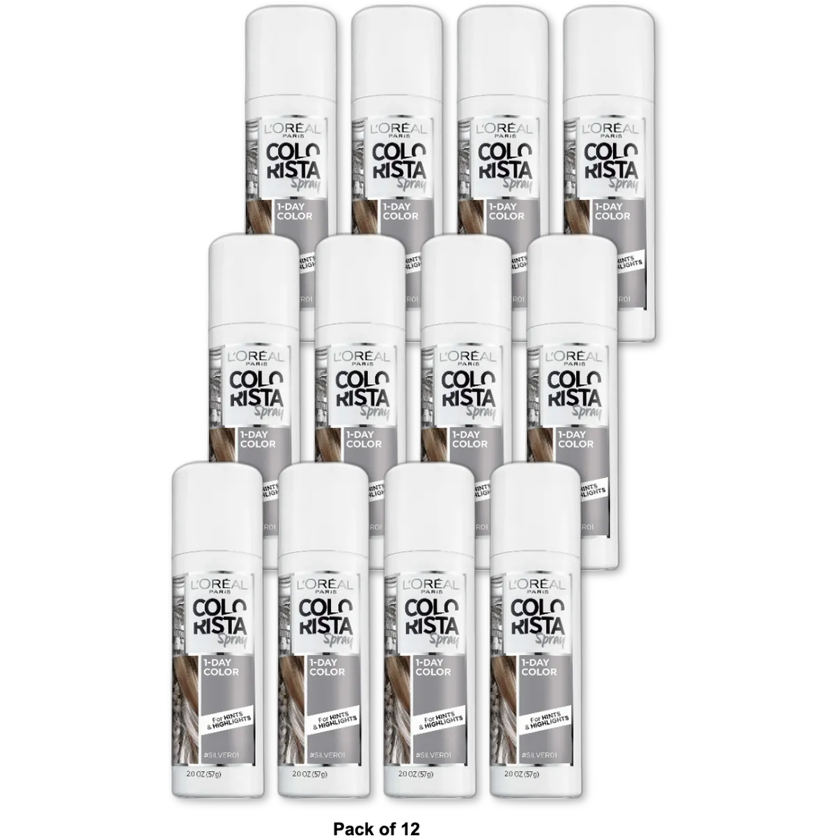 LOreal Paris Colorista 1-Day Hair Color Spray Silver 3.52oz (Pack of 12)