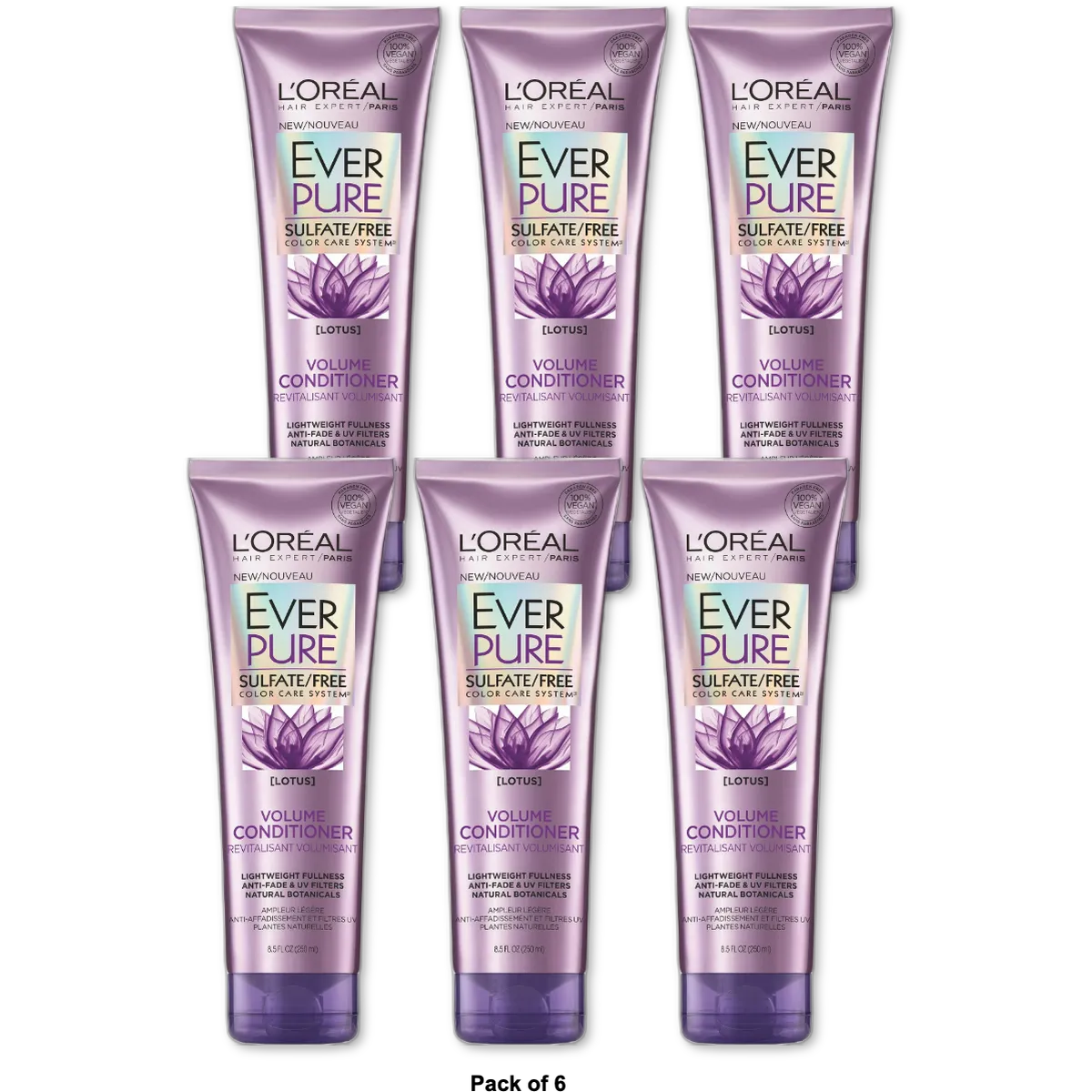 LOreal Paris EverPure Sulfate Free Volume Conditioner Lotus 8.5Oz (Pack of 6)